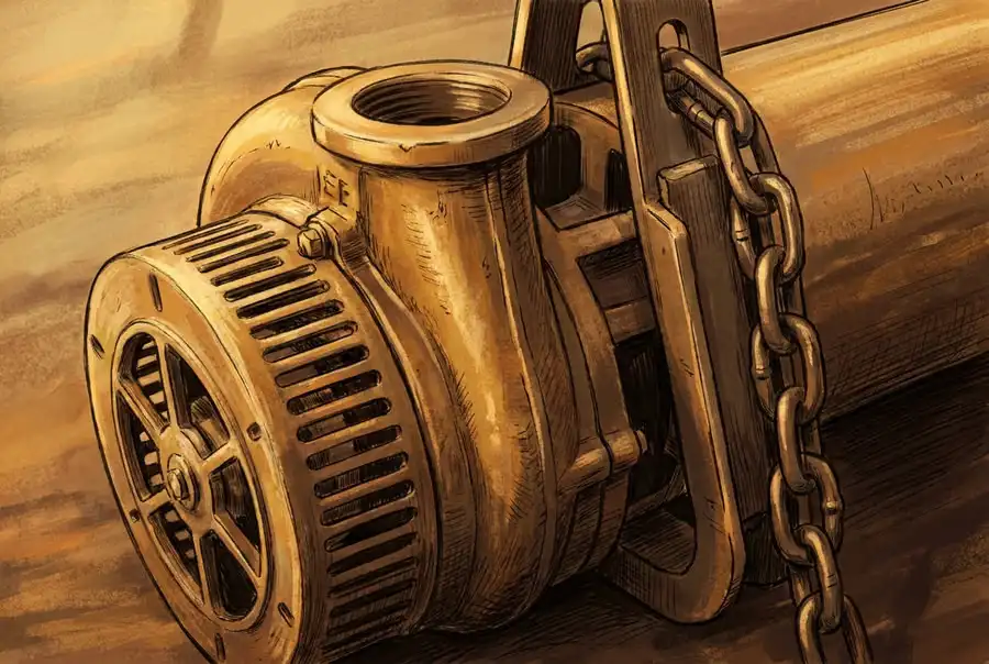 Illustration of a grinder pump used in waste-water lift stations, close-cropped